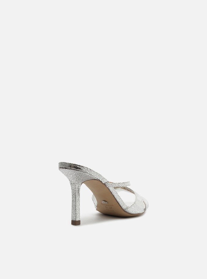 Mule Prata Salto Fino Tiras Cruzadas
