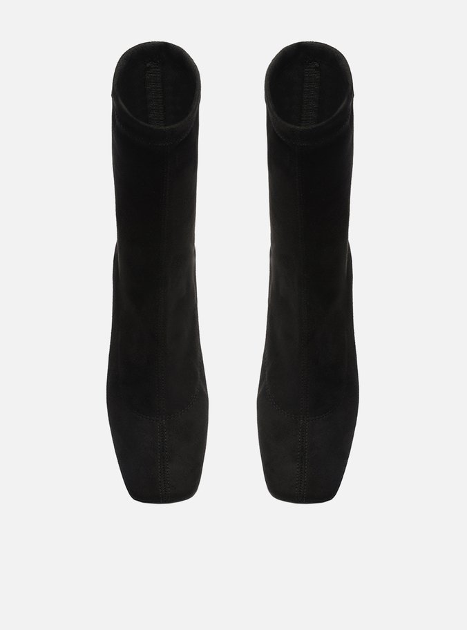 Skinny Boot Preta Suede Bloco Bico Quadrado