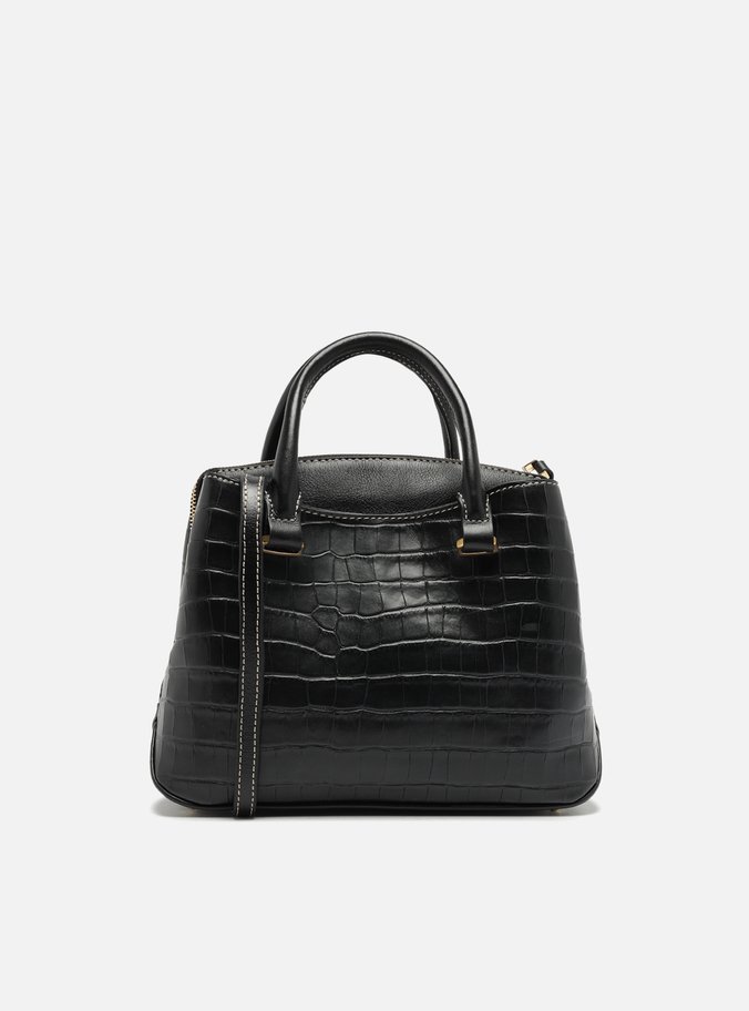 Bolsa Tote Preta Couro Média Croco Charm