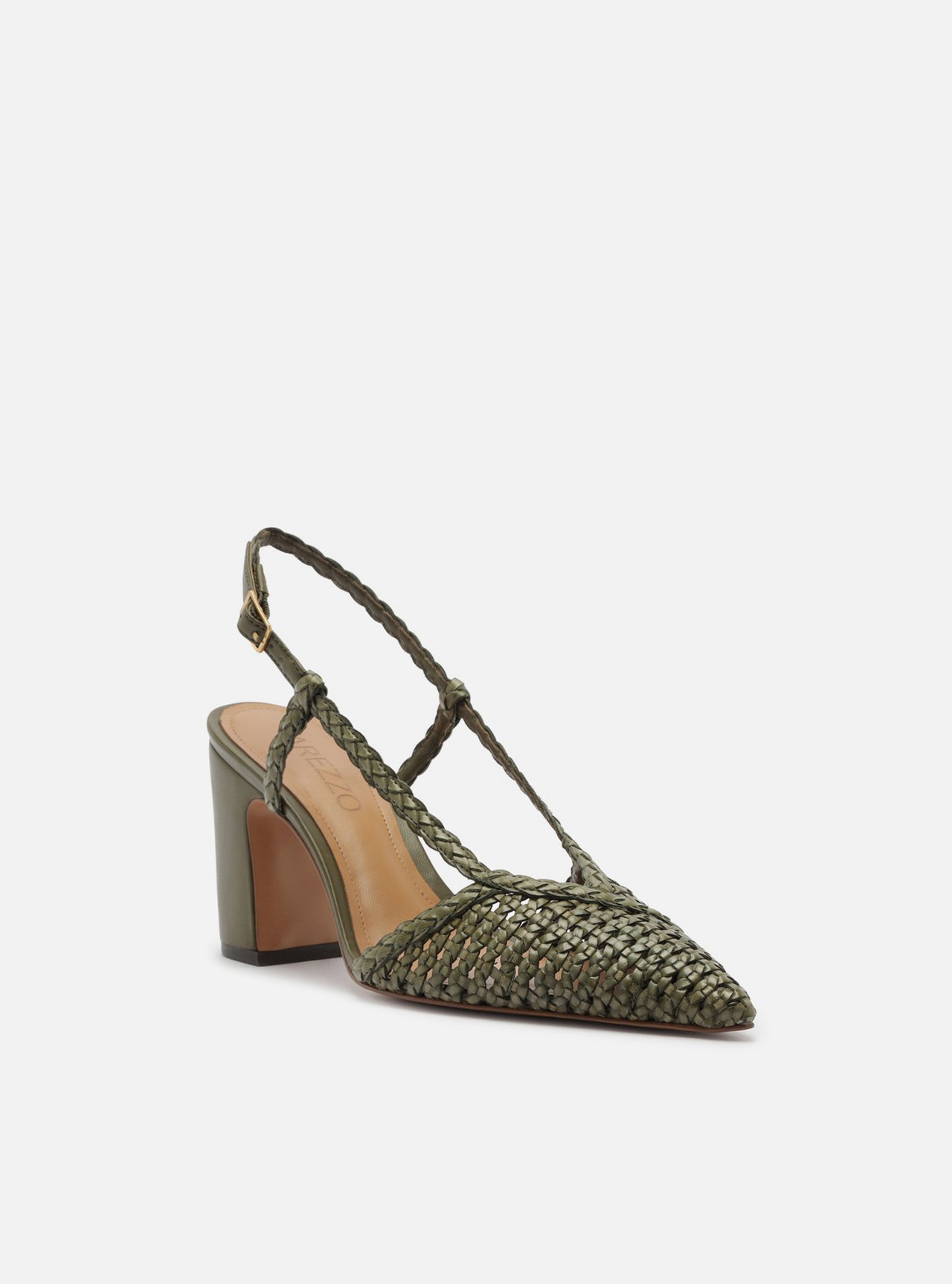 Scarpin Verde Trançado Salto Médio Bloco Slingback — foto 2
