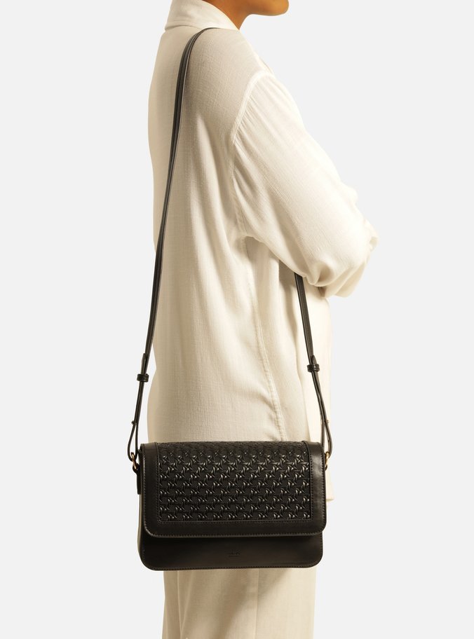 Bolsa Tiracolo Preta Pequena Tressê Moldura