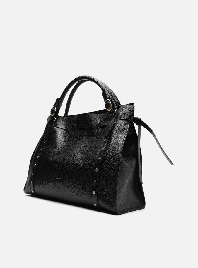 Bolsa Tote Preta Couro Grande Rebites