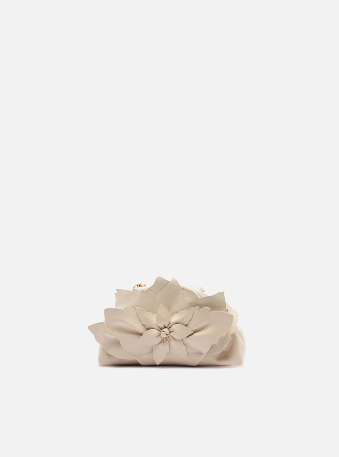 Bolsa Clutch Off-White Couro Pequena Flor Corrente