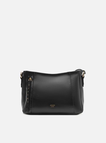 Arezzo — Bolsa Tiracolo Preta Média Bolso Frontal Zíper
