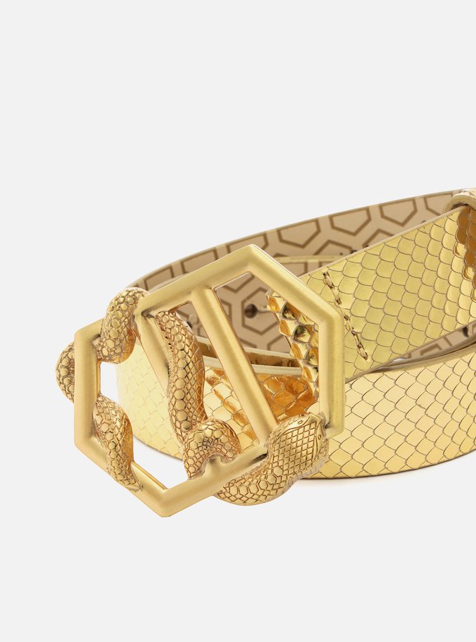 Cinto Dourado Couro Snake Médio Fivela