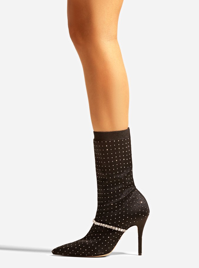 Skinny Boot Preta Knit Cano Curto Aysha
