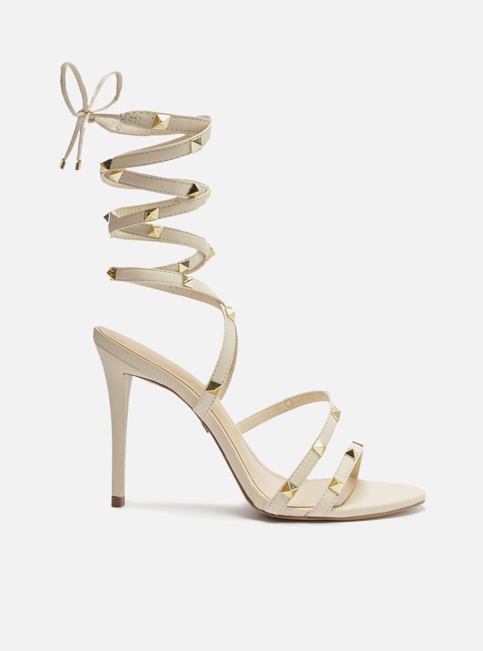Sandália Off-White Couro Salto Fino Gladiadora Ella