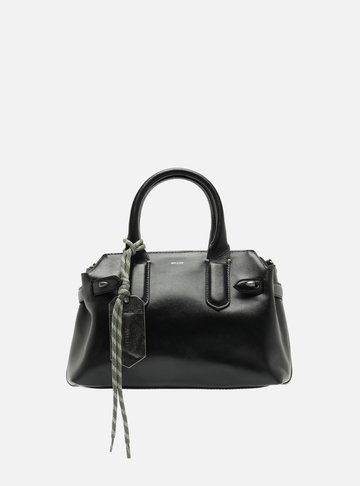 Bolsa Tote Preta Couro Média Bag Charm Metal