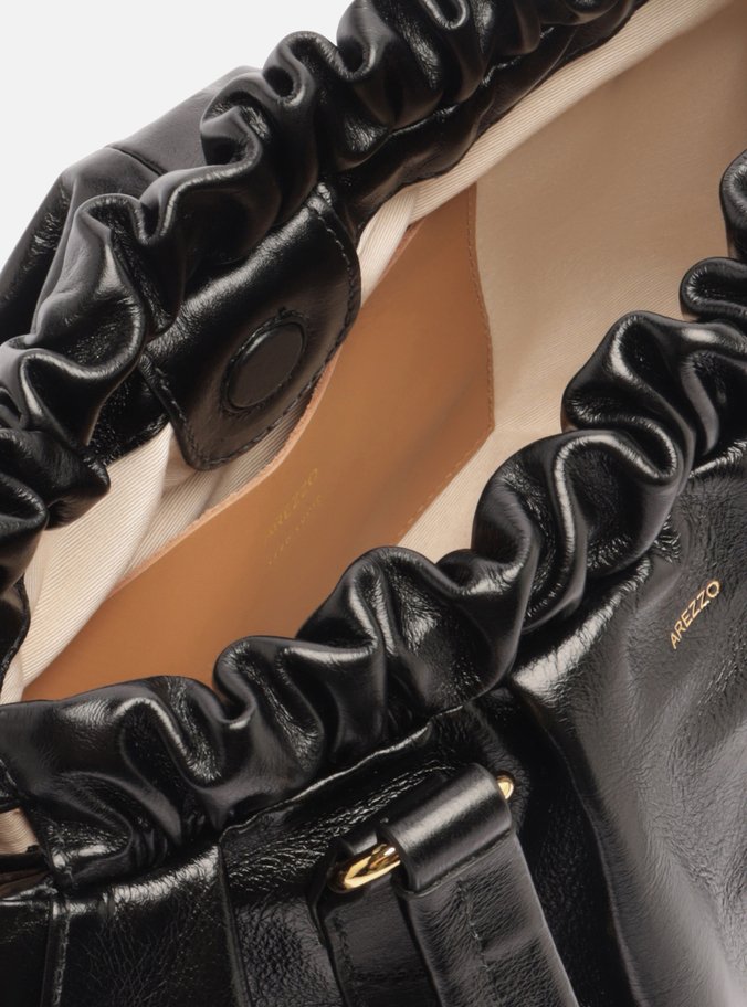 Bolsa Tiracolo Preta Couro Grande Fivelas