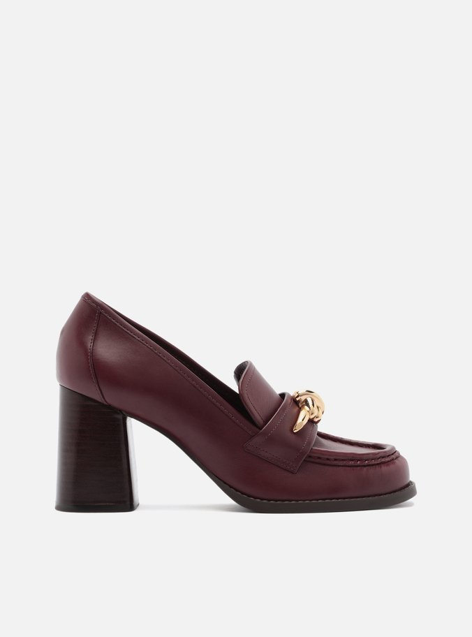 Loafer Bordô Couro Salto Bloco Metal Nó