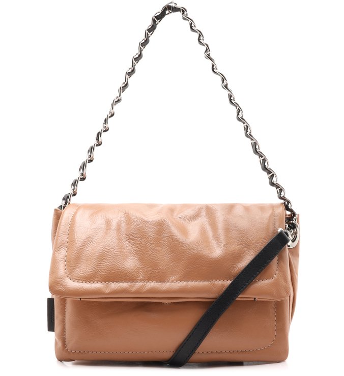 Bolsa Tiracolo Couro Zoe Média Pale Nut e Preto