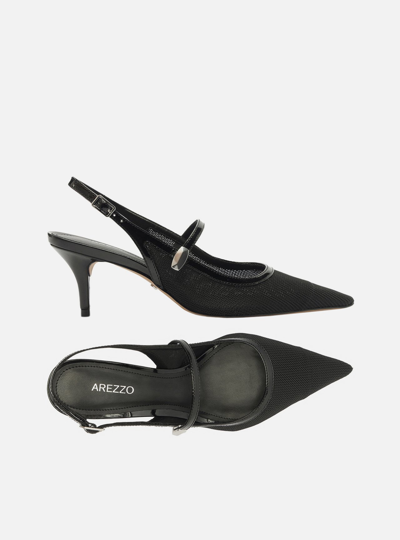 Scarpin Preto Tela Salto Baixo Slingback Tira — foto 5