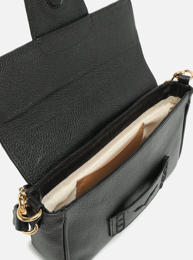 Bolsa Tiracolo Preta Couro Média Detalhe Moeda