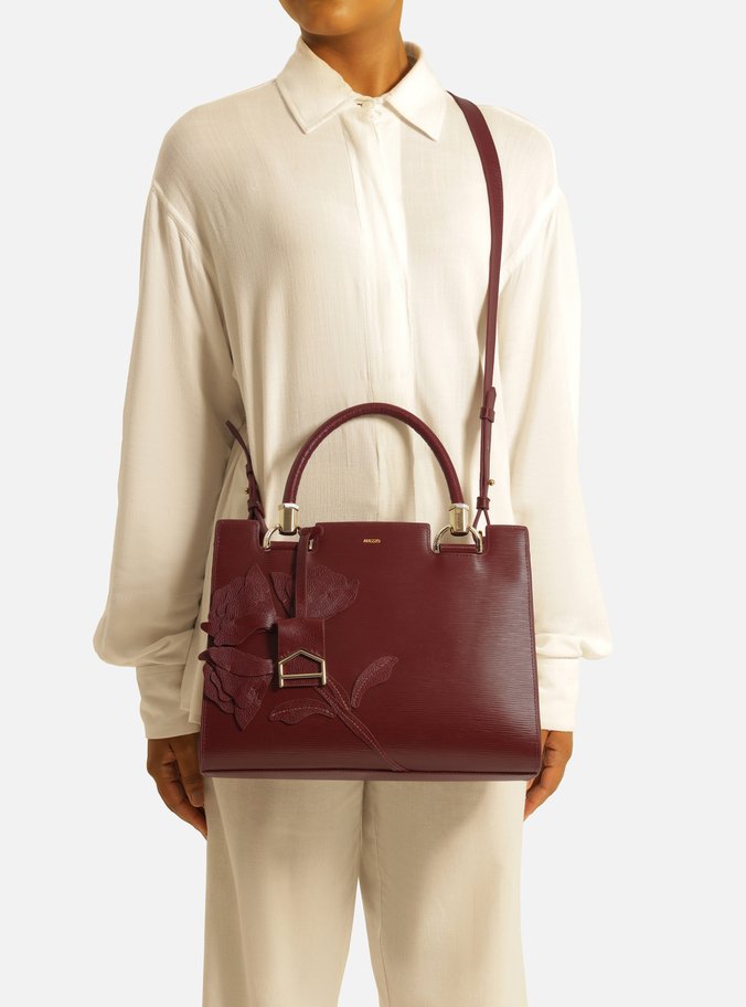 Bolsa Tote Vermelha Couro Abraccio Roses Grande
