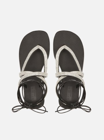 Sandália Preta Strass Flatform Amarração Bela