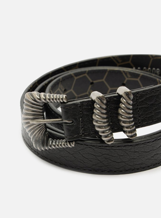Cinto Preto Couro Fivela Folk