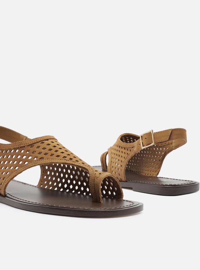 Rasteira Marrom Suede Cabedal Vazado Fivela