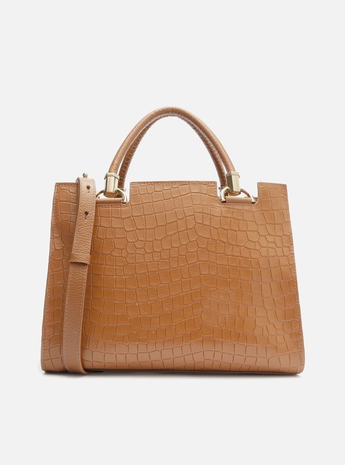 Bolsa Tote Marrom Couro Croco Abbraccio Grande
