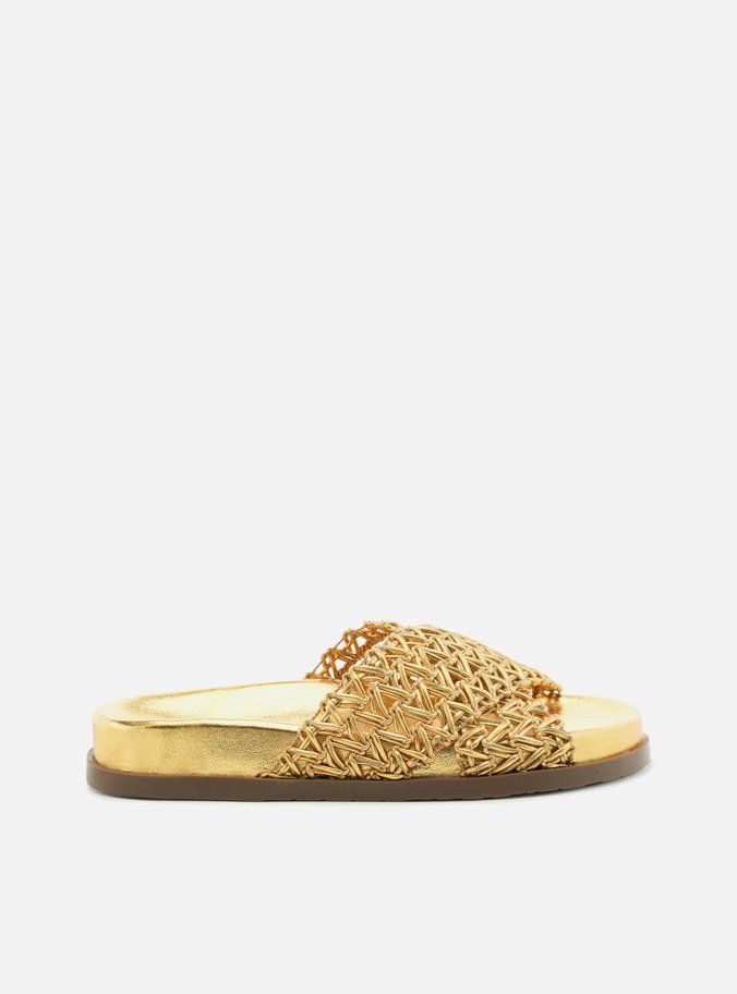 Slide Dourado Tiras Largas Tramadas