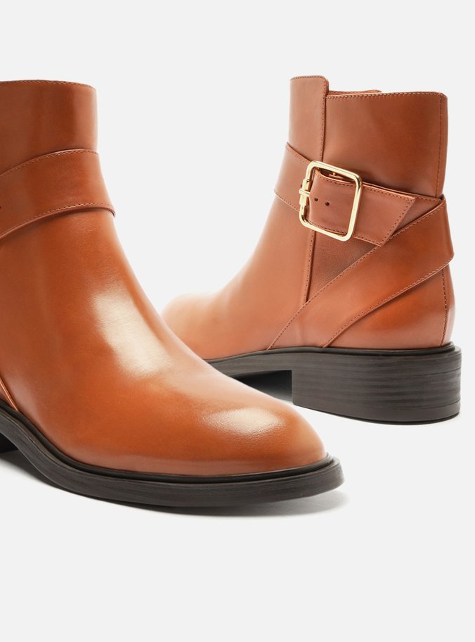Bota Marrom Couro Cano Curto Fivela Riding