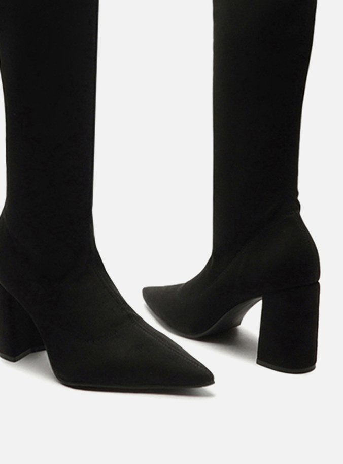 Bota Over The Knee Preta Suede Salto Bloco