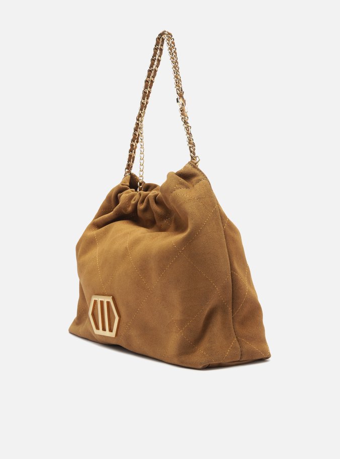 Bolsa Hobo Bege Couro Acamurçado Esther Grande