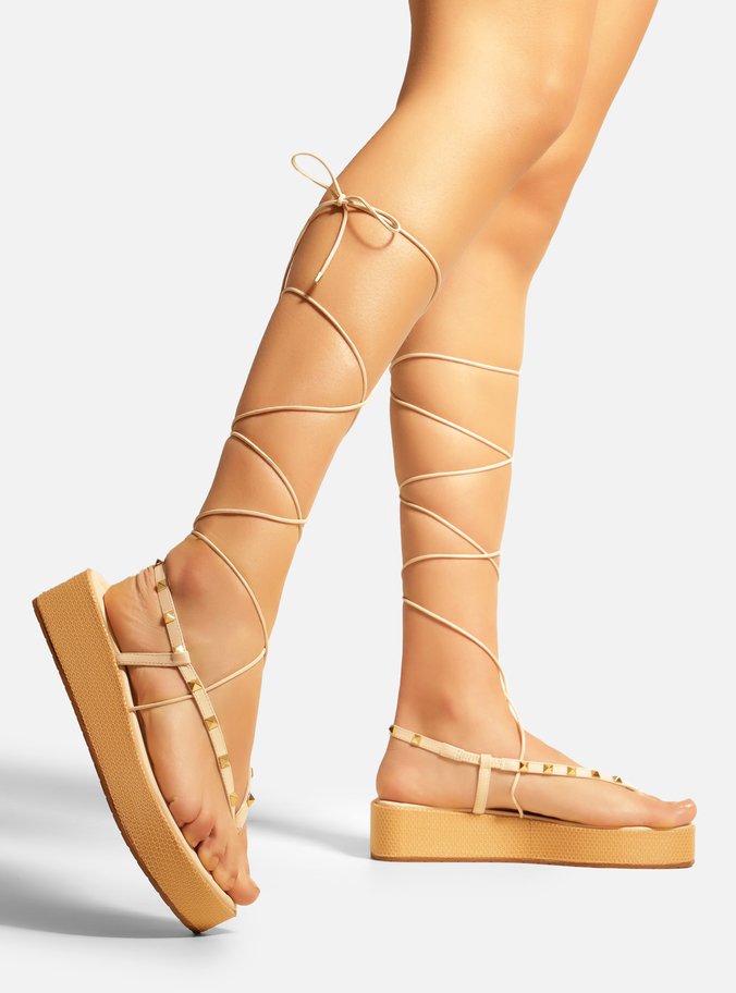 Sandália Off-White Flatform Amarração Studs