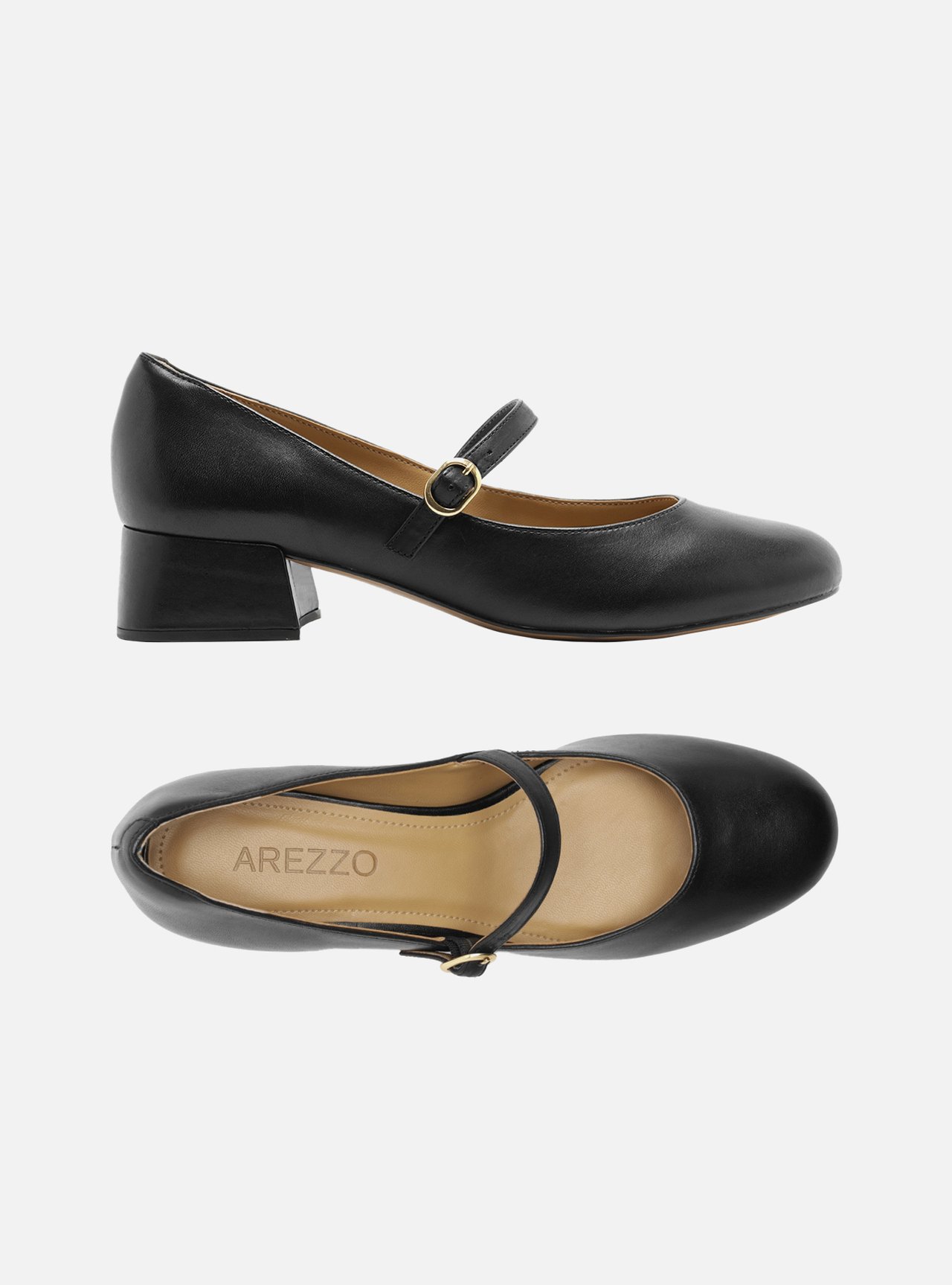 Scarpin Preto Couro Salto Bloco Fivela — foto 5