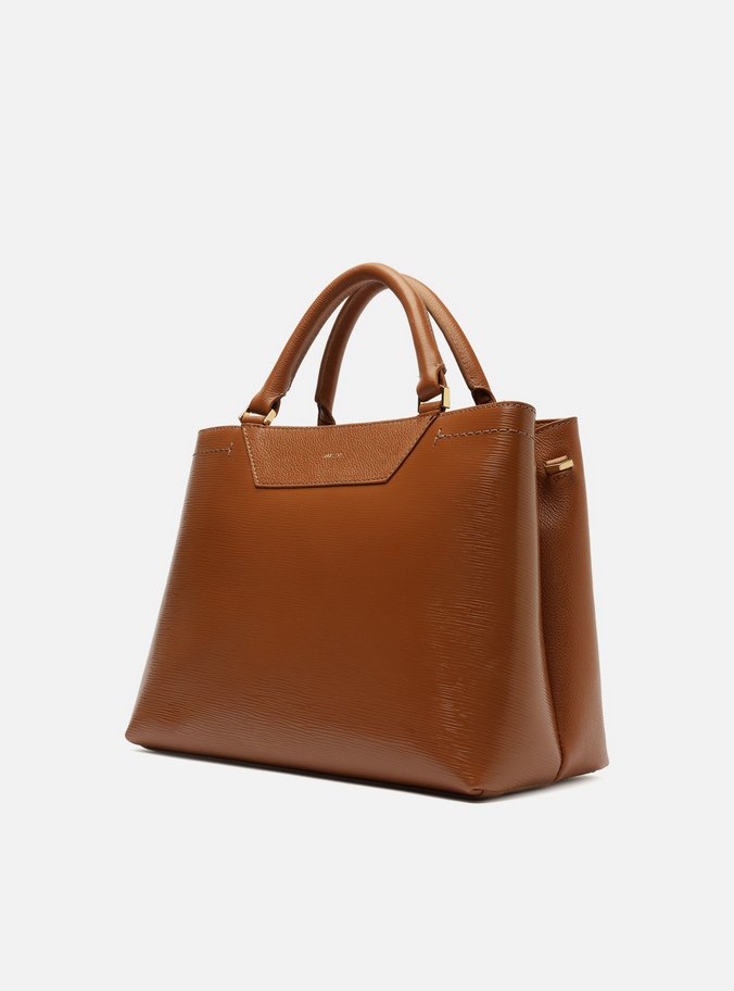 Bolsa Tote Marrom Couro Textura Grande