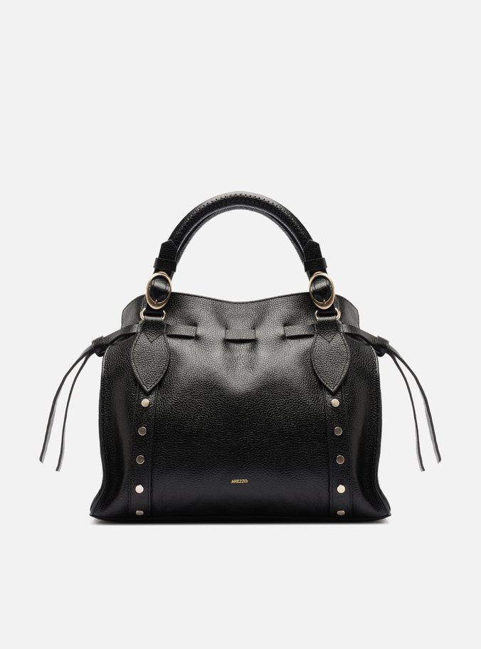 Bolsa Tote Preta Couro Média Rebites