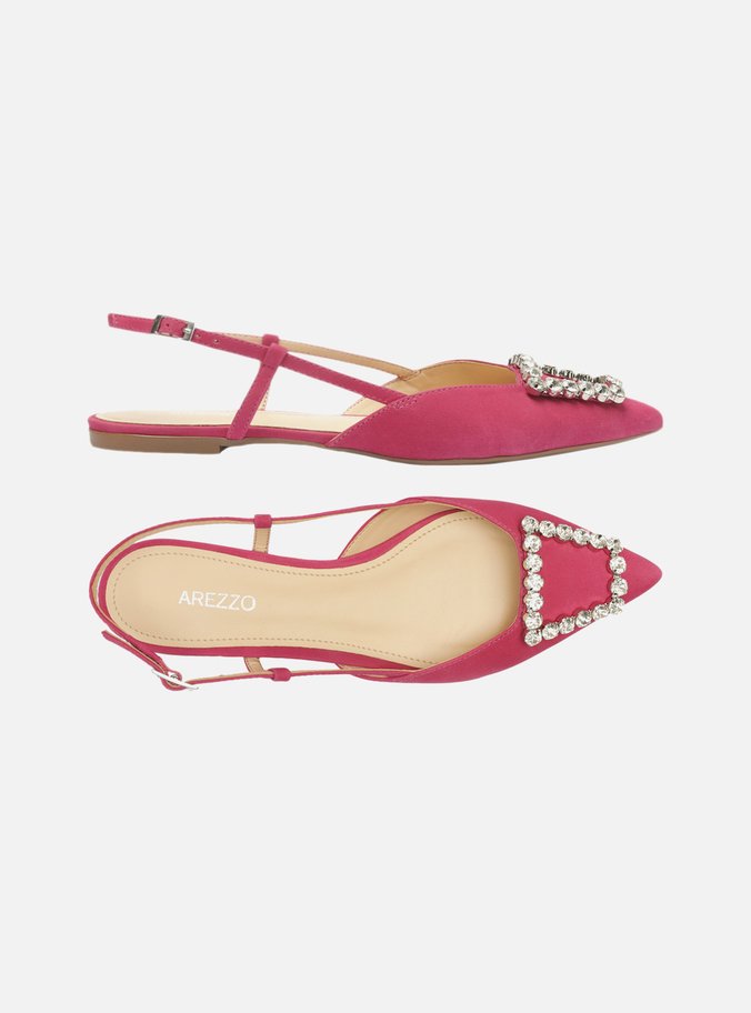 Sapatilha Rosa Nobuck Bico Fino Slingback Pedraria