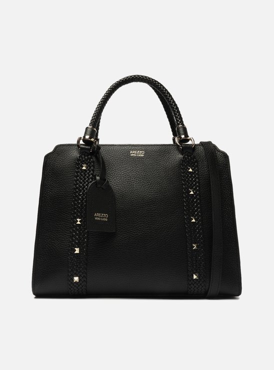 Bolsa Tote Preta Couro Piazza Spike Grande