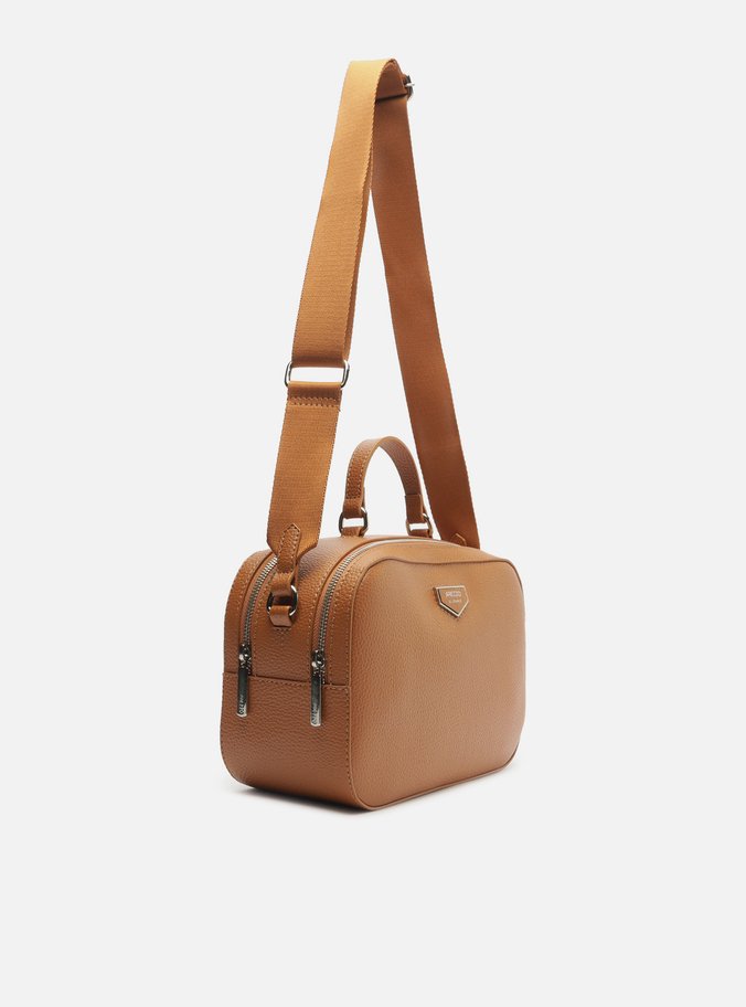 Bolsa Tiracolo Marrom Média Detalhe Metal