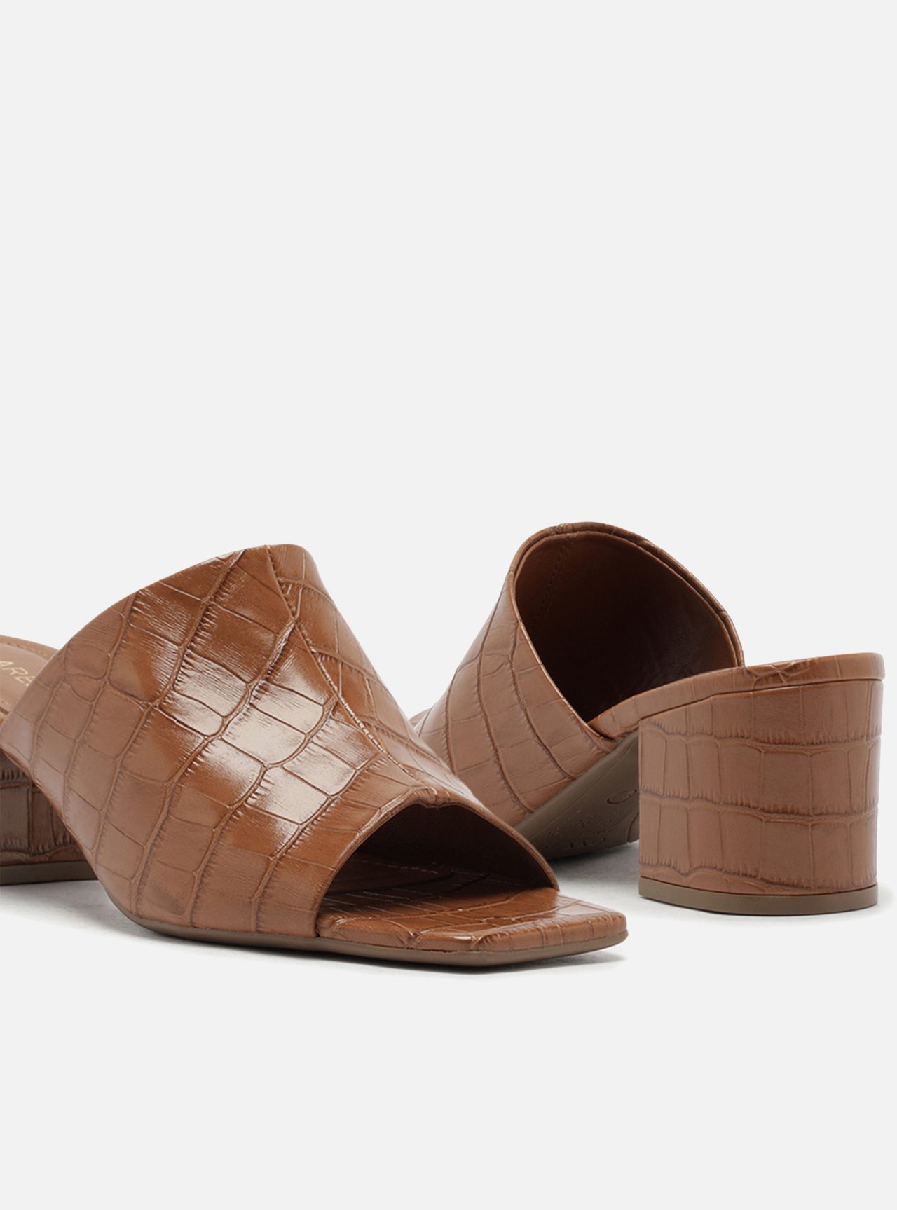 Sandália Caramelo Salto Bloco Croco Mule — foto 4
