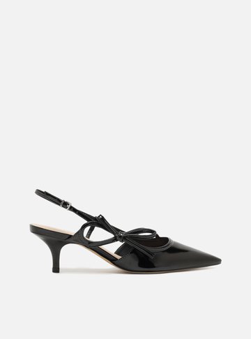 Scarpin Preto Salto Fino Slingback Laço
