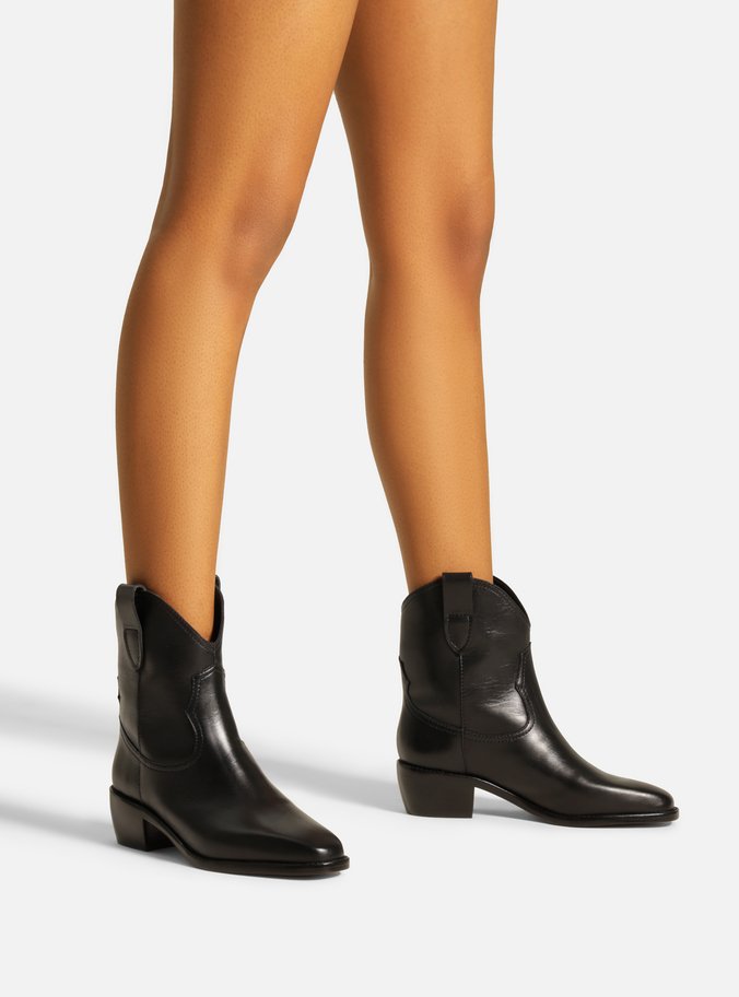 Bota Preta Couro Cano Curto Western Alicia