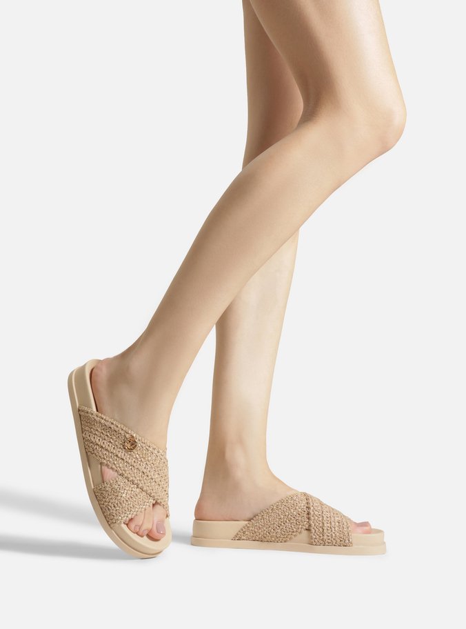 Sandália Papete Dourada Flatform Tressê Brizza