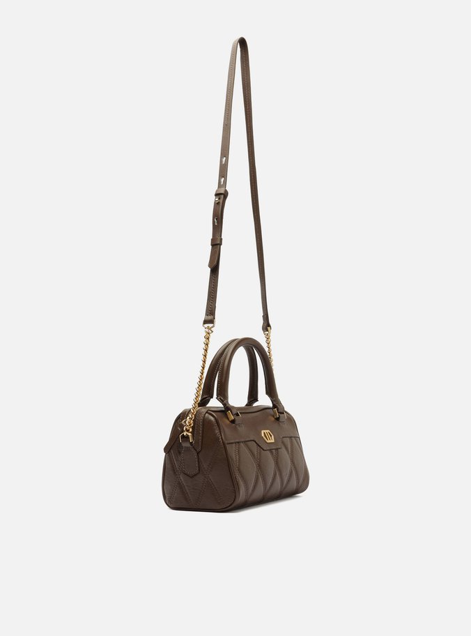 Bolsa Bowling Marrom Couro Matelassê Média