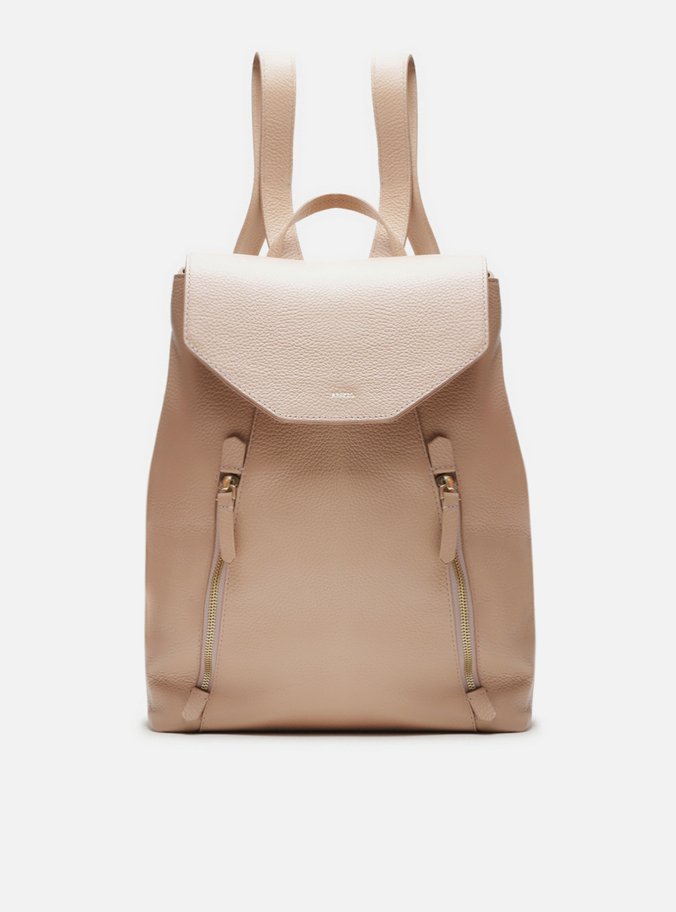 Mochila Nude Couro Grande Bolsos