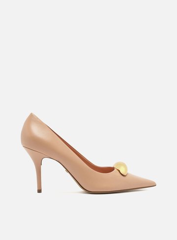 Scarpin Rosé Couro Salto Fino Metal Silvia Braz