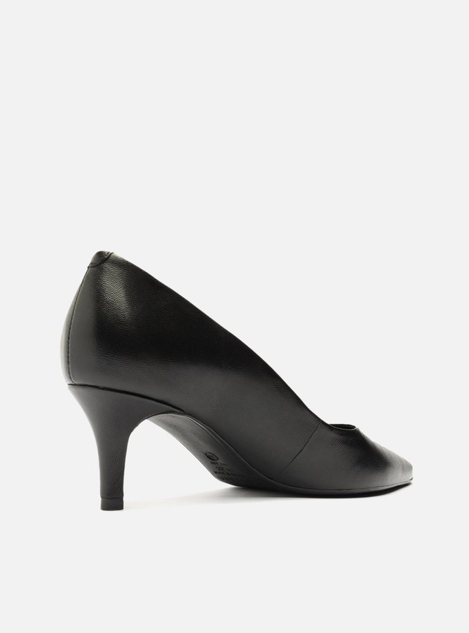 Scarpin Preto Couro Salto Baixo Fino Bico Fino