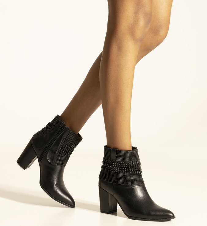Bota Couro Malha Preto