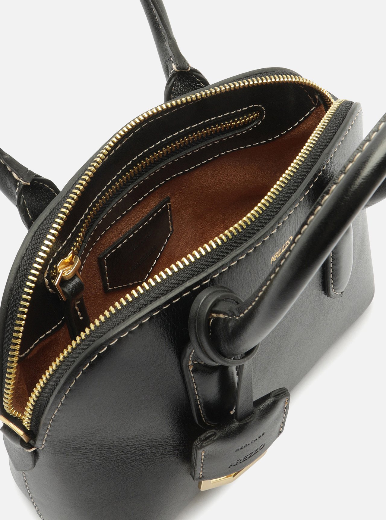 Bolsa Tiracolo Preta Couro Pequena Metais Dourados — foto 5