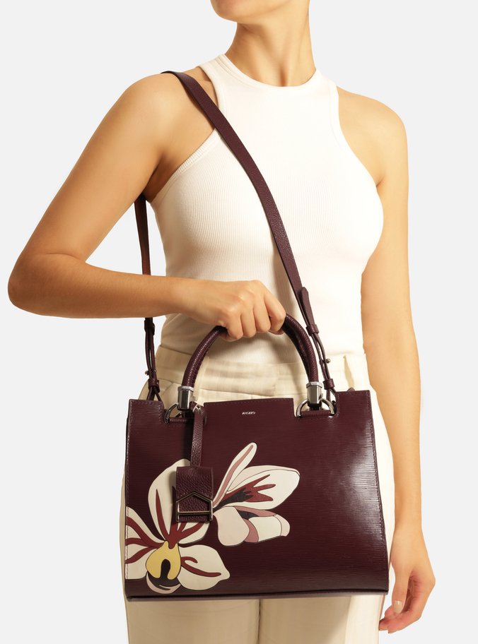 Bolsa Tote Vermelha Couro Abraccio Grande Flor