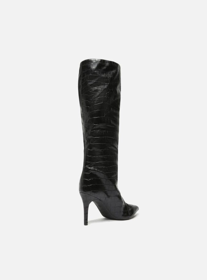 Bota Preta Croco Cano Longo Salto Fino