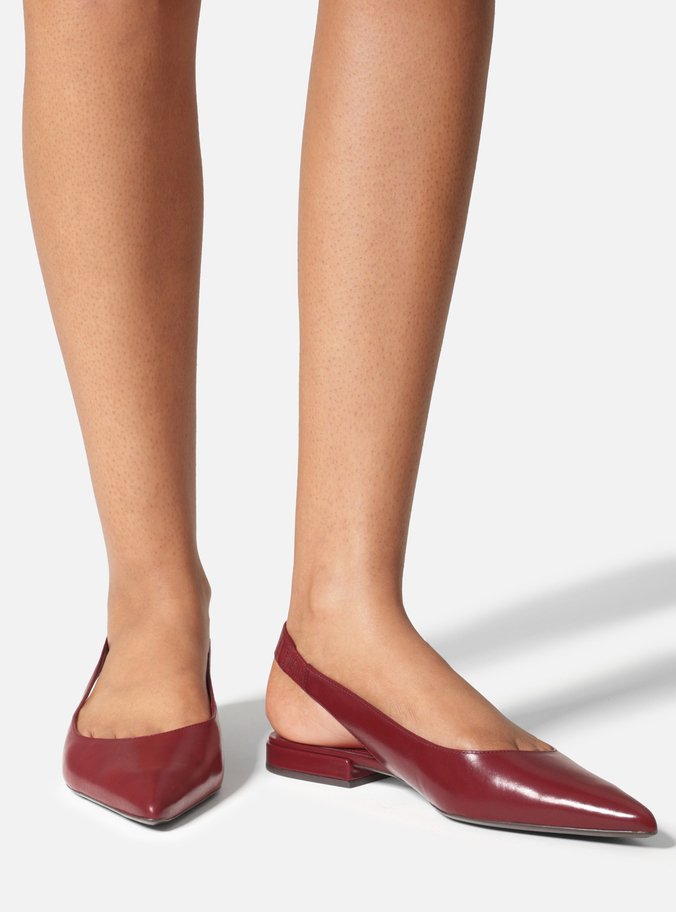 Sapatilha Vermelha Couro Slingback Bico Fino