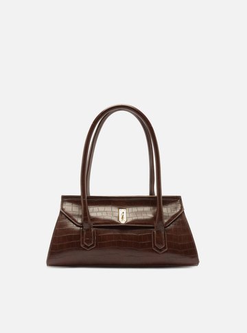 Bolsa Shoulder Marrom Média Croco Metais | Arezzo