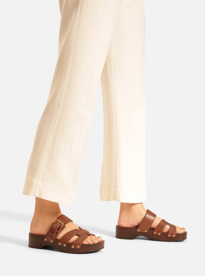 Sandália Clog Marrom Couro Flatform Lauren