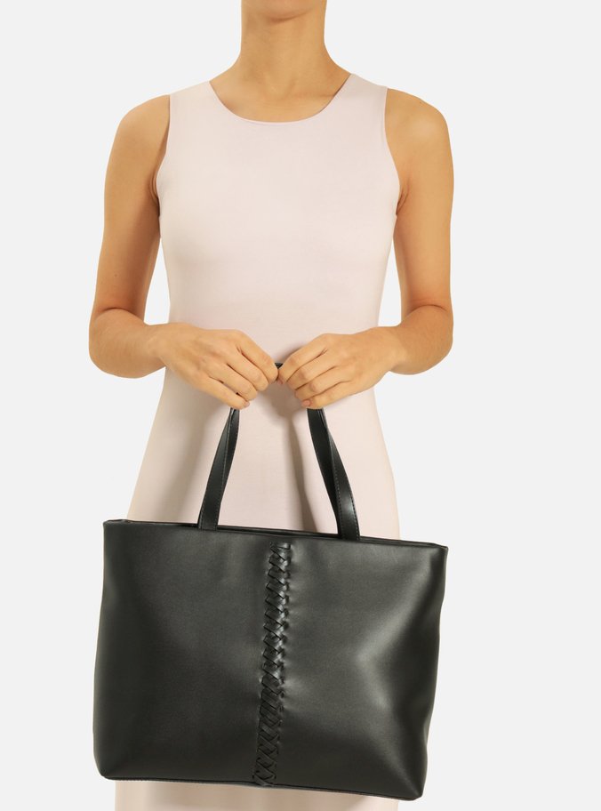 Bolsa Shopping Preta Grande Trançado