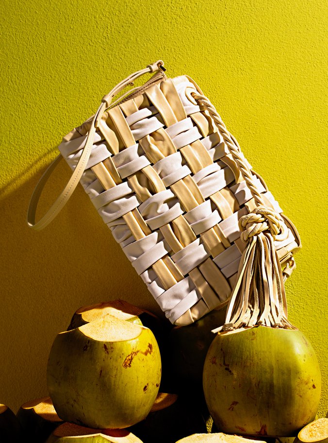 Bolsa Tiracolo Amarela Couro Grande Tressê Bicolor